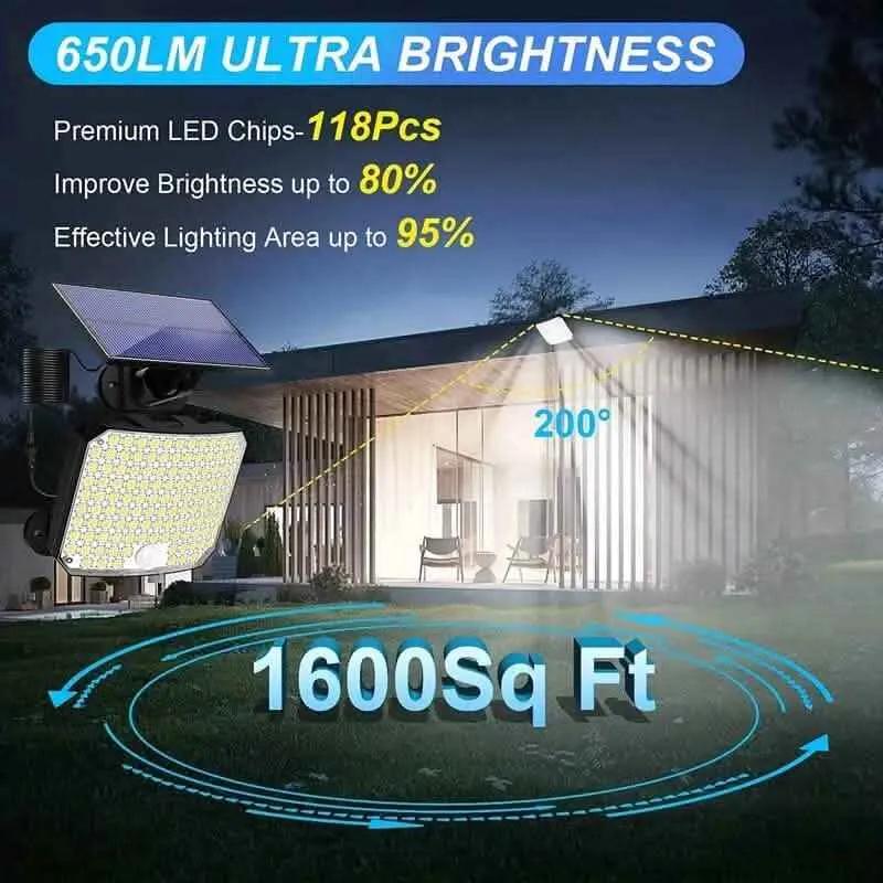 118 LED Solar Motion Sensor Flood Lights with Remote Control Cartsfy Inc.