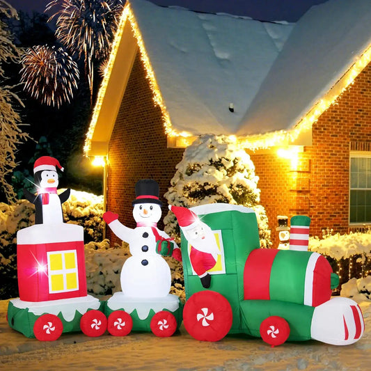 11.5 FT Christmas Inflatables Train Blow Up Santa Claus Driving Train DirectDeals Default Title Default Title-