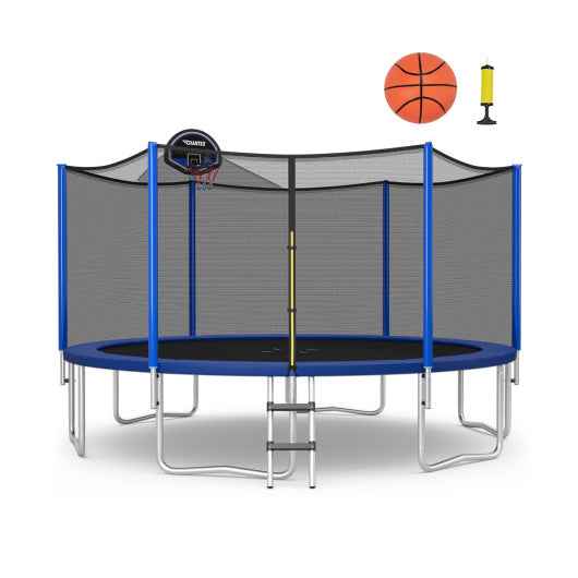 12/14/15/16 Feet Outdoor Recreational Trampoline with Enclosure Net-12 ft Cartsfy Inc.