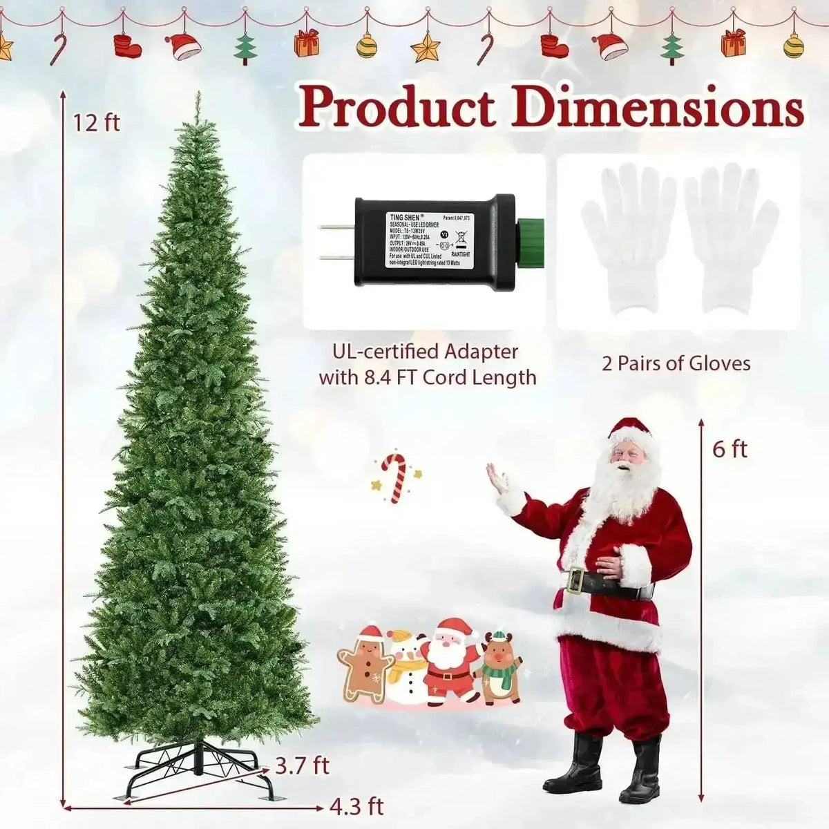 12 Feet Tall Prelit Hinged Artificial Christmas Tree with 2517 PVC PE Branch Tips Cartsfy Inc.