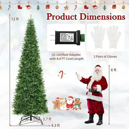 12 Feet Tall Prelit Hinged Artificial Christmas Tree with 2517 PVC PE Branch Tips Cartsfy Inc.