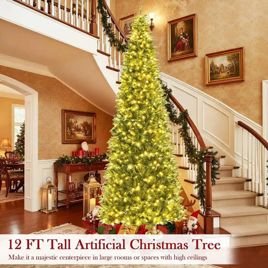 12 Feet Tall Prelit Hinged Artificial Christmas Tree with 2517 PVC PE Branch Tips Cartsfy Inc.