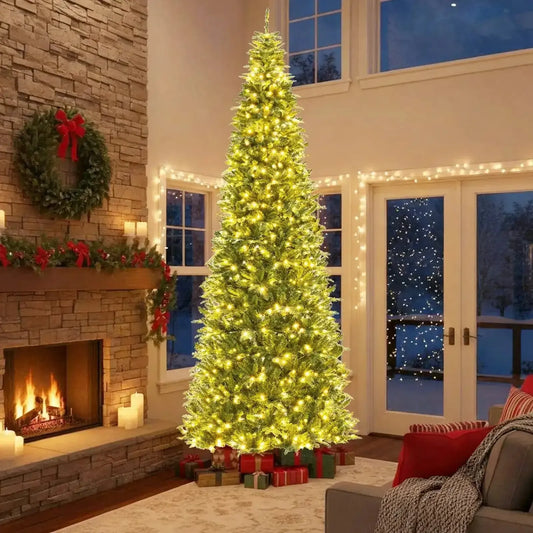 12 Feet Tall Prelit Hinged Artificial Christmas Tree with 2517 PVC PE Branch Tips Cartsfy Inc.