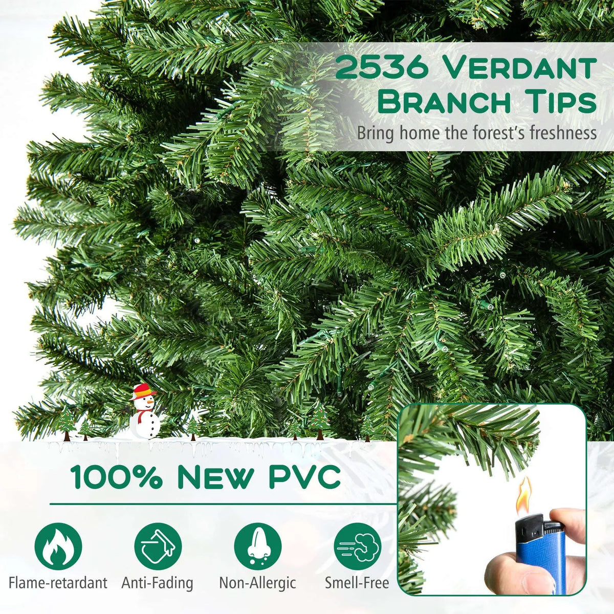 12 FT Tall Prelit Hinged Artificial Christmas Tree with 2536 PVC Branch Tips Cartsfy Inc.