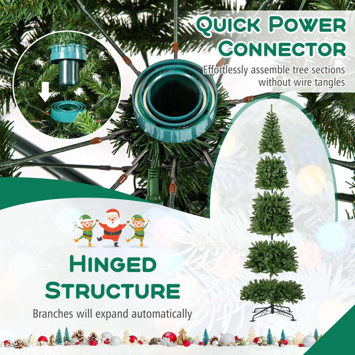 12 FT Tall Prelit Hinged Artificial Christmas Tree with 2536 PVC Branch Tips Cartsfy Inc.