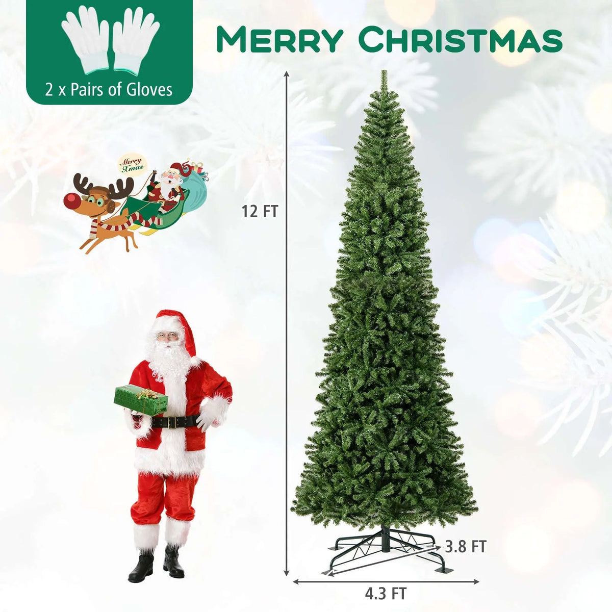 12 FT Tall Prelit Hinged Artificial Christmas Tree with 2536 PVC Branch Tips Cartsfy Inc.