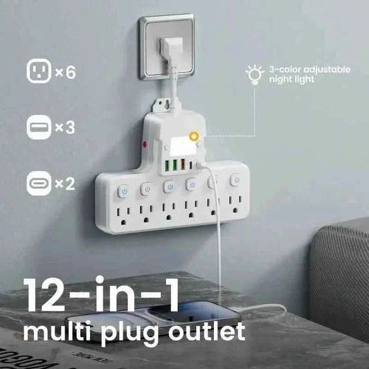 12-in-1 Adjustable Desk Lamp Power Strip – 6 AC Outlets, 3 USB-A & 2 Type-C Ports, Surge Protection Cartsfy Inc.