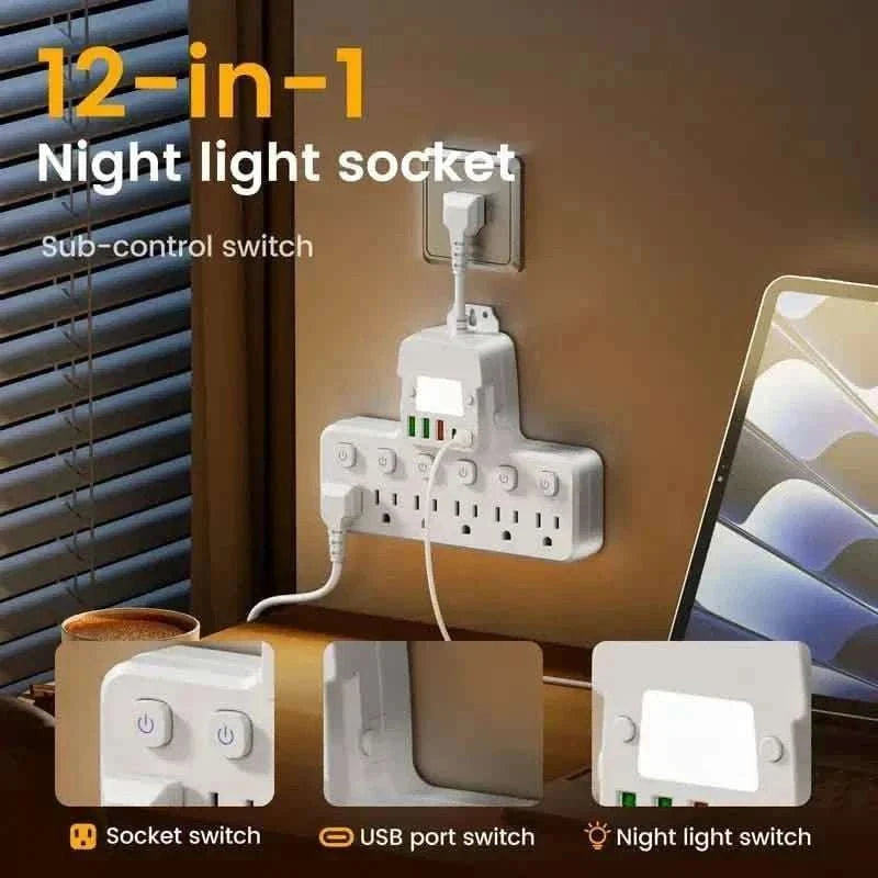 12-in-1 Adjustable Desk Lamp Power Strip – 6 AC Outlets, 3 USB-A & 2 Type-C Ports, Surge Protection Cartsfy Inc.