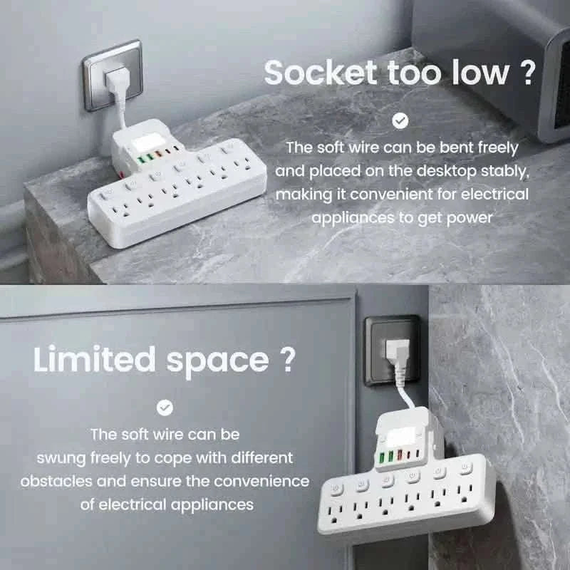 12-in-1 Adjustable Desk Lamp Power Strip – 6 AC Outlets, 3 USB-A & 2 Type-C Ports, Surge Protection Cartsfy Inc.