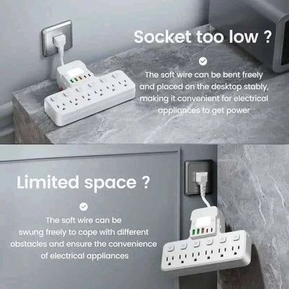 12-in-1 Adjustable Desk Lamp Power Strip – 6 AC Outlets, 3 USB-A & 2 Type-C Ports, Surge Protection Cartsfy Inc.