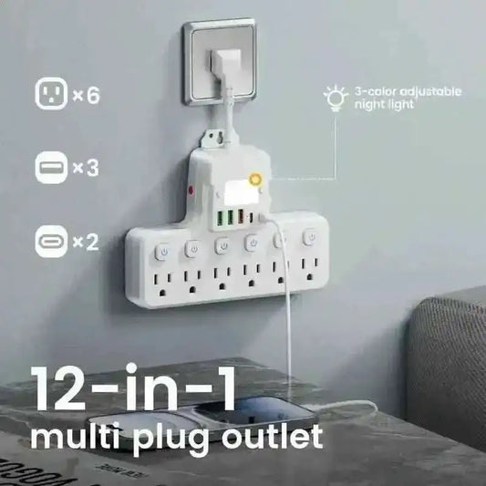 12-in-1 Adjustable Desk Lamp Power Strip – 6 AC Outlets, 3 USB-A & 2 Type-C Ports, Surge Protection DailySale White Black White-Black-
