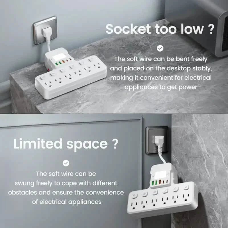 12 - in - 1 Adjustable Desk Lamp Power Strip – 6 AC Outlets, 3 USB - A & 2 Type - C Ports, Surge Protection - Cartsfy Inc.