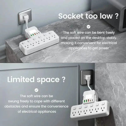 12 - in - 1 Adjustable Desk Lamp Power Strip – 6 AC Outlets, 3 USB - A & 2 Type - C Ports, Surge Protection - Cartsfy Inc.