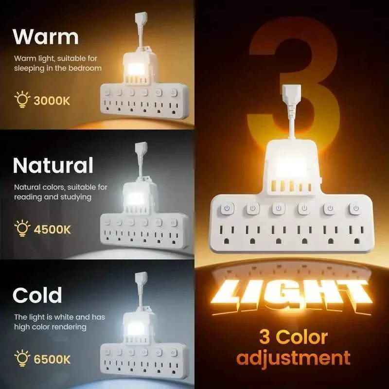 12 - in - 1 Adjustable Desk Lamp Power Strip – 6 AC Outlets, 3 USB - A & 2 Type - C Ports, Surge Protection - Cartsfy Inc.