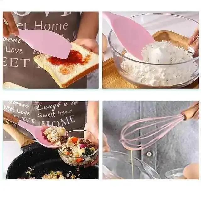 12-Piece: Wood Handle Silicone Kitchenware DailySale Gray Pink Gray-Pink-