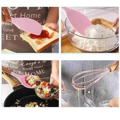 12-Piece: Wood Handle Silicone Kitchenware DailySale Gray Pink Gray-Pink-