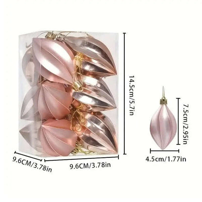 Rose gold teardrop Christmas pendant ornament with gold cap and hanging hook