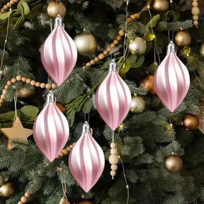 Rose gold Christmas teardrop pendant ornaments, hanging with metal caps and hooks