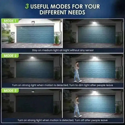 Solar motion sensor floodlight with three lighting modes for different needs