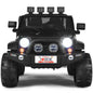 Black 12V 2-seater ride-on car with remote, front headlights and grille