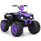 Purple kids electric 4-wheeler ATV ride-on car with LED front lights and chunky tires