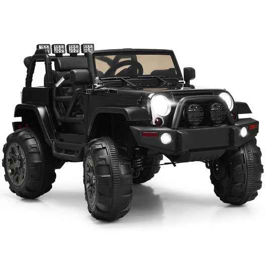 12V Kids Remote Control Riding Truck Car with LED Lights-Black Cartsfy Inc.