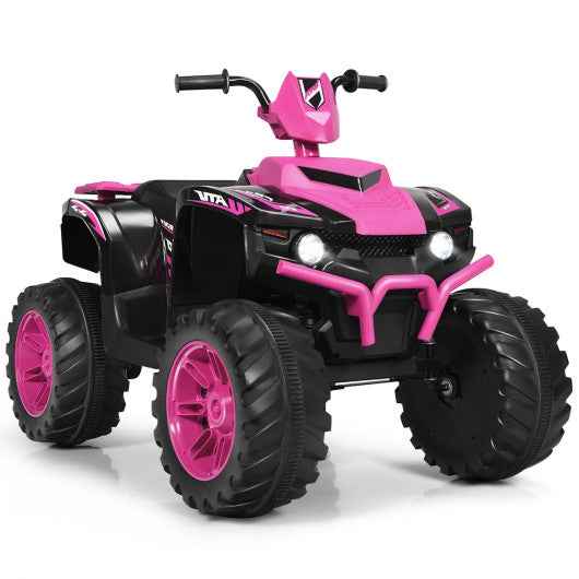 Kids pink ride-on ATV with LED headlights and large treaded tires