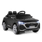 Black kids ride-on car with two seats, steering wheel, LED headlights