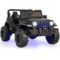 Kids ride-on jeep car, solid black with blue LED headlight bars