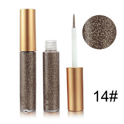 Dark brown glitter eyeliner tube with wand tip and shade circle, #14