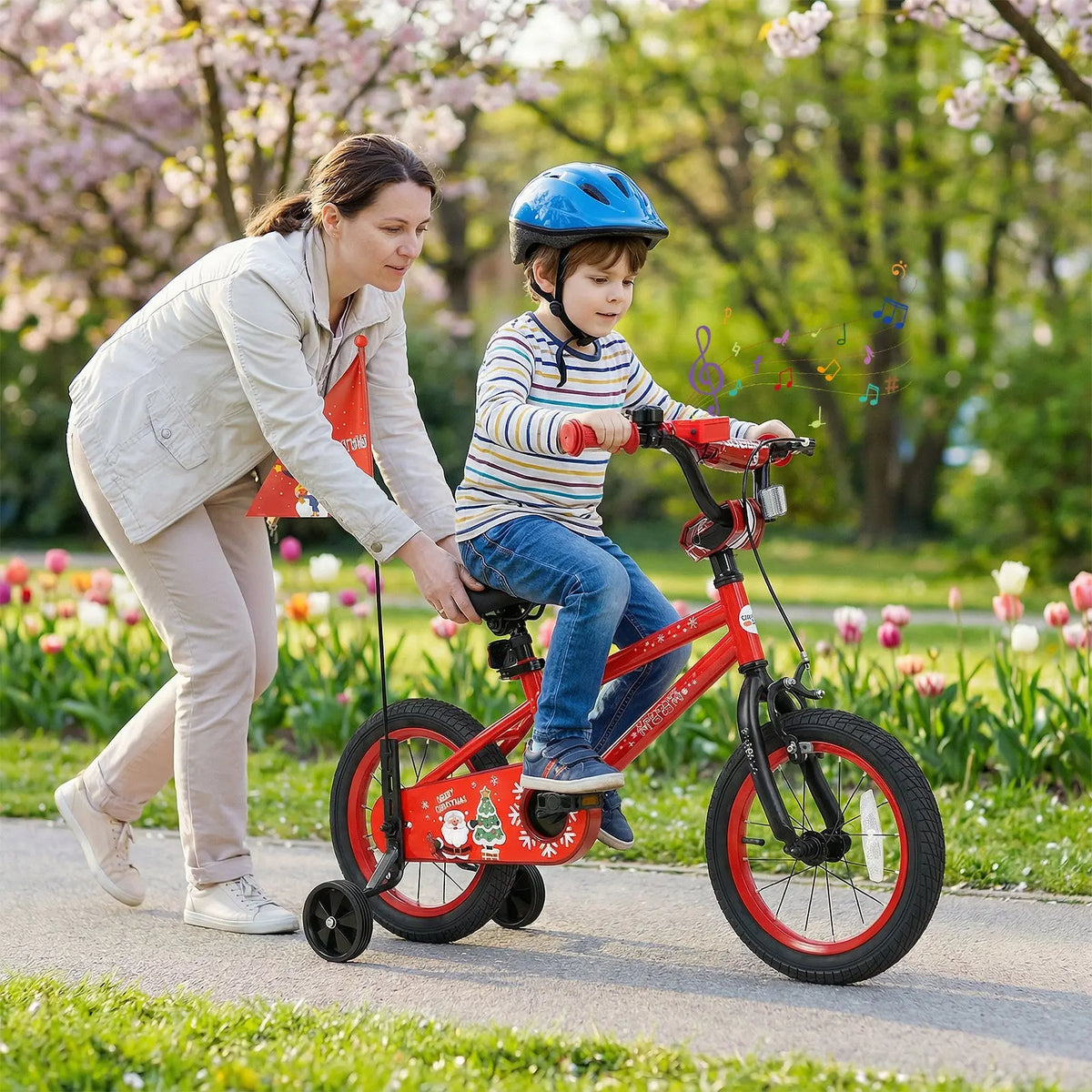 Kids Bike 12-18 Inch with Training Wheels & Christmas Music