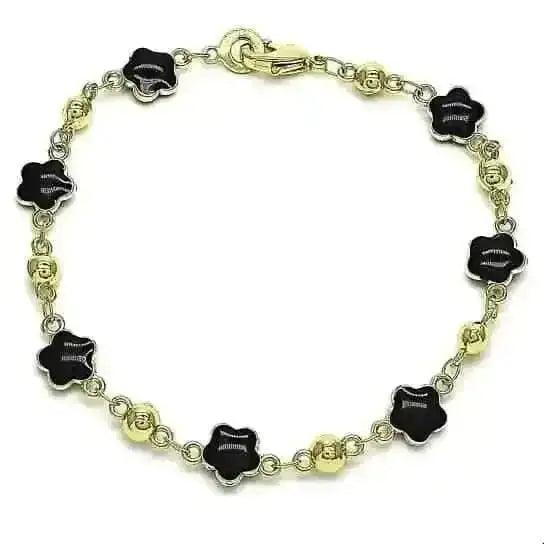 14k Gold Filled High Polish Finish Enamel Flower Bracelet DailySale Turquoise Black Coral Turquoise-Black-Coral-