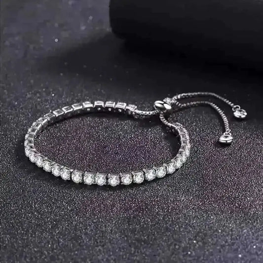 14K White Gold Tennis Bracelets with Swarovski Crystals Adjustable