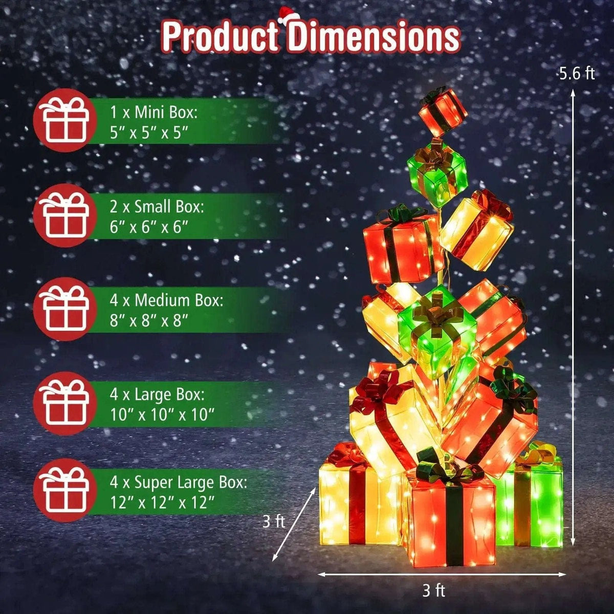 15 PCS Lighted Christmas Boxes with Bowknot and 483 LED Light Bulbs for Indoor Outdoor Cartsfy Inc.