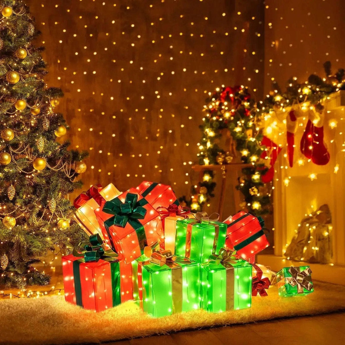 15 PCS Lighted Christmas Boxes with Bowknot and 483 LED Light Bulbs for Indoor Outdoor Cartsfy Inc.