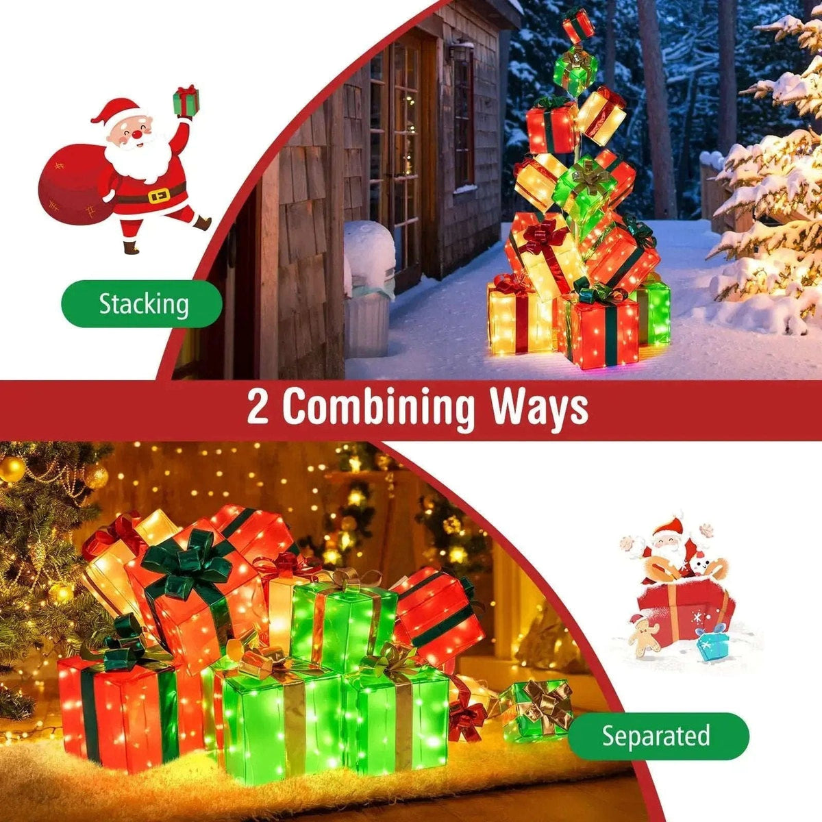 15 PCS Lighted Christmas Boxes with Bowknot and 483 LED Light Bulbs for Indoor Outdoor Cartsfy Inc.