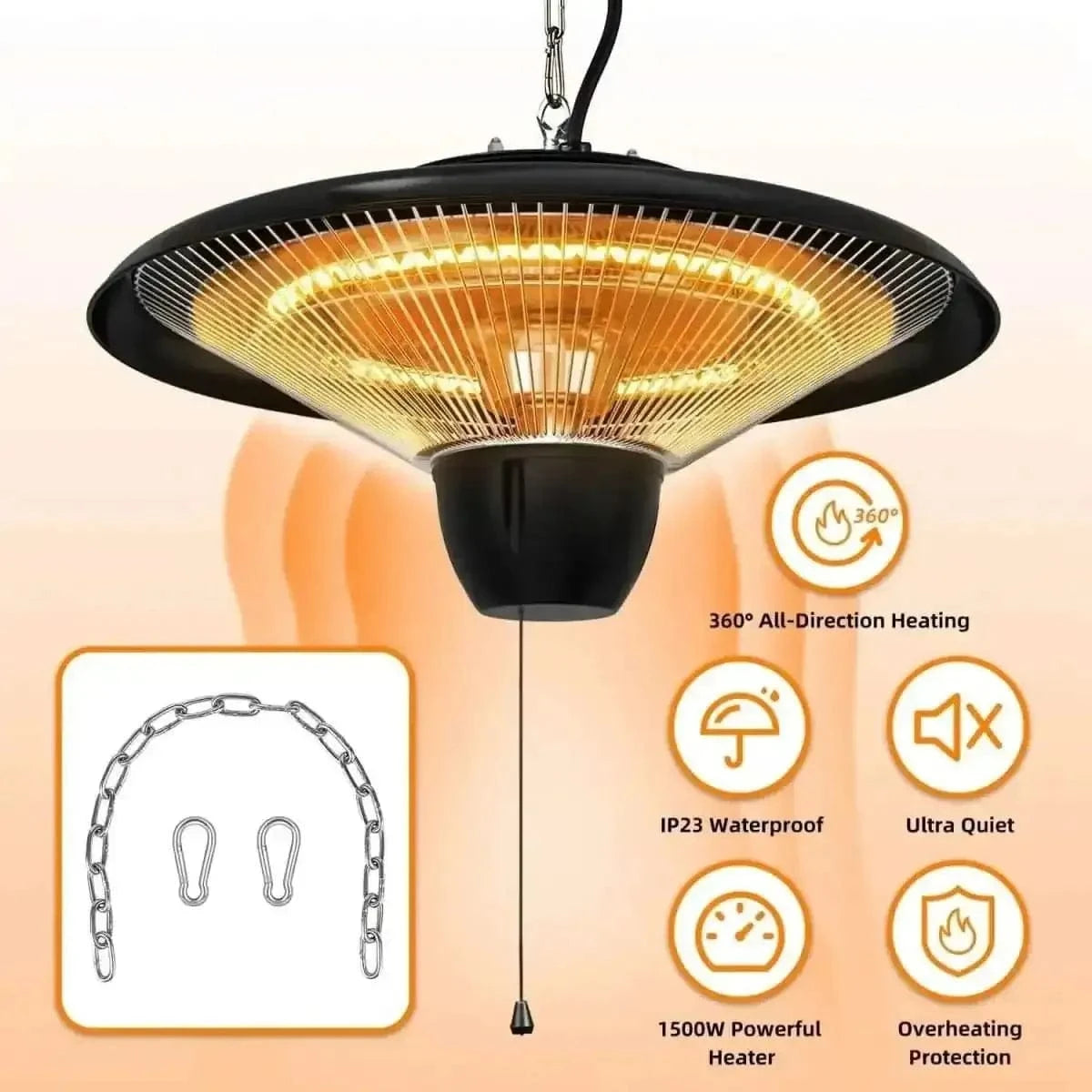 1500W Outdoor Hanging Patio Ultra-Quiet Electric Heating Lamp DailySale Default Title Default Title-