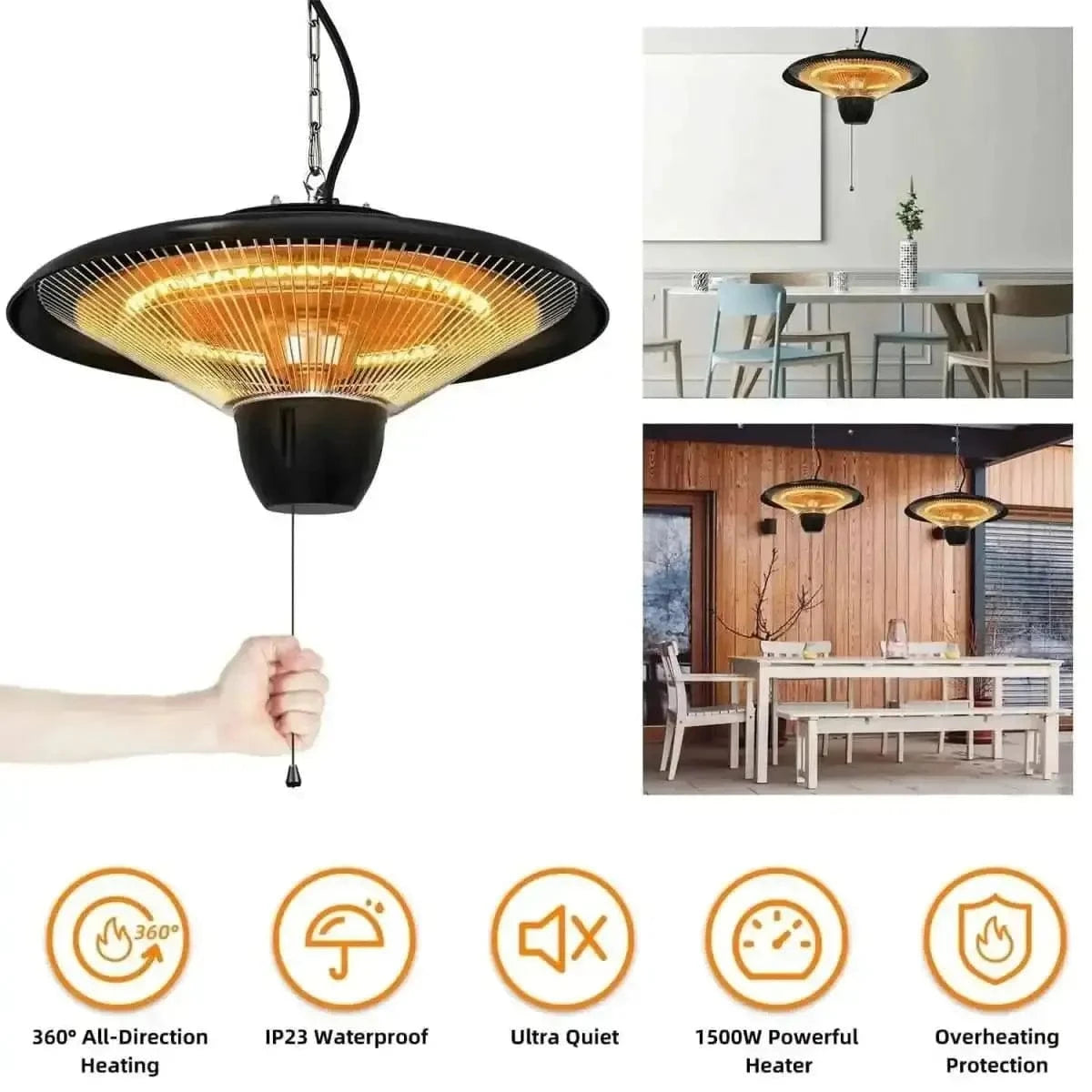 1500W Outdoor Hanging Patio Ultra-Quiet Electric Heating Lamp DailySale Default Title Default Title-