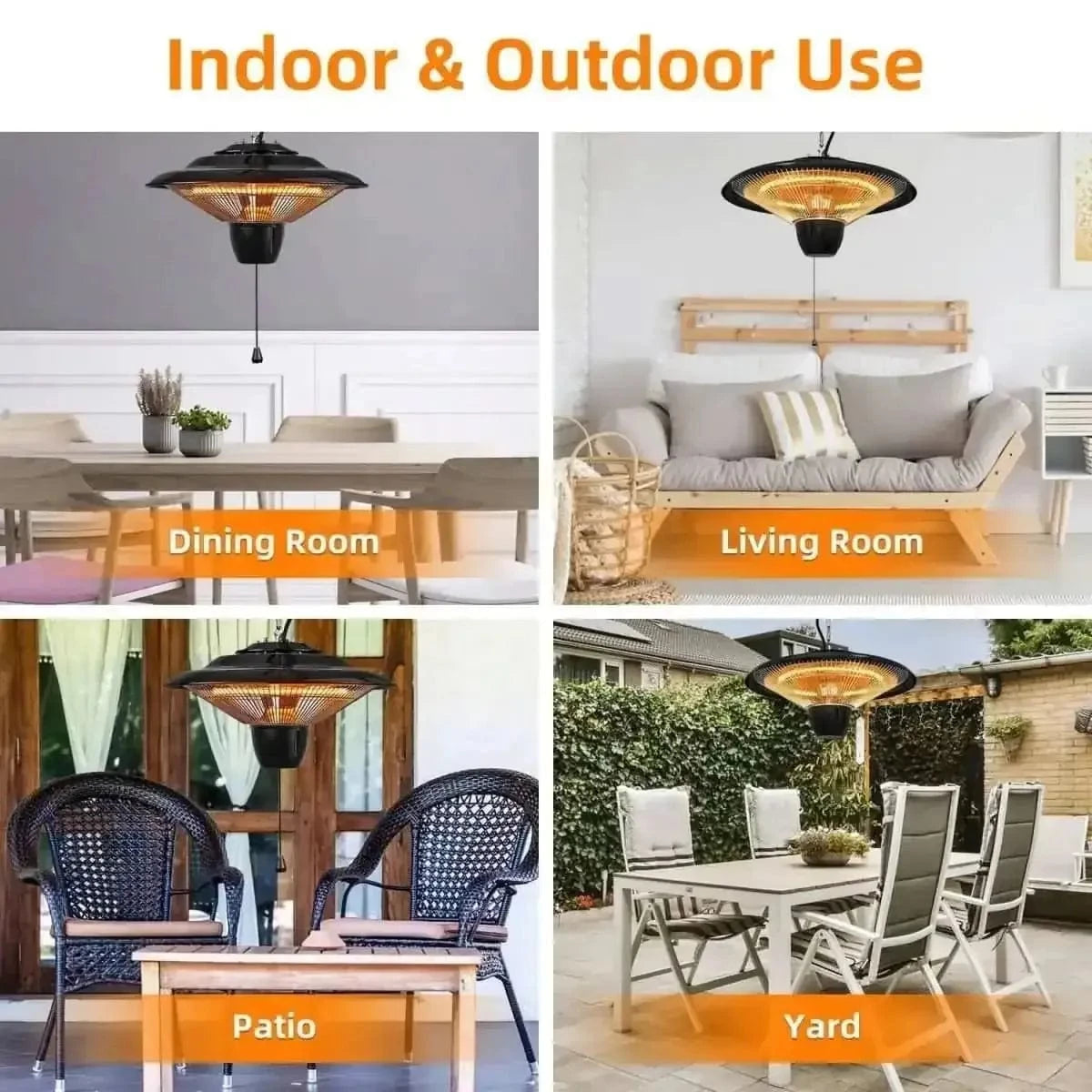 1500W Outdoor Hanging Patio Ultra-Quiet Electric Heating Lamp DailySale Default Title Default Title-