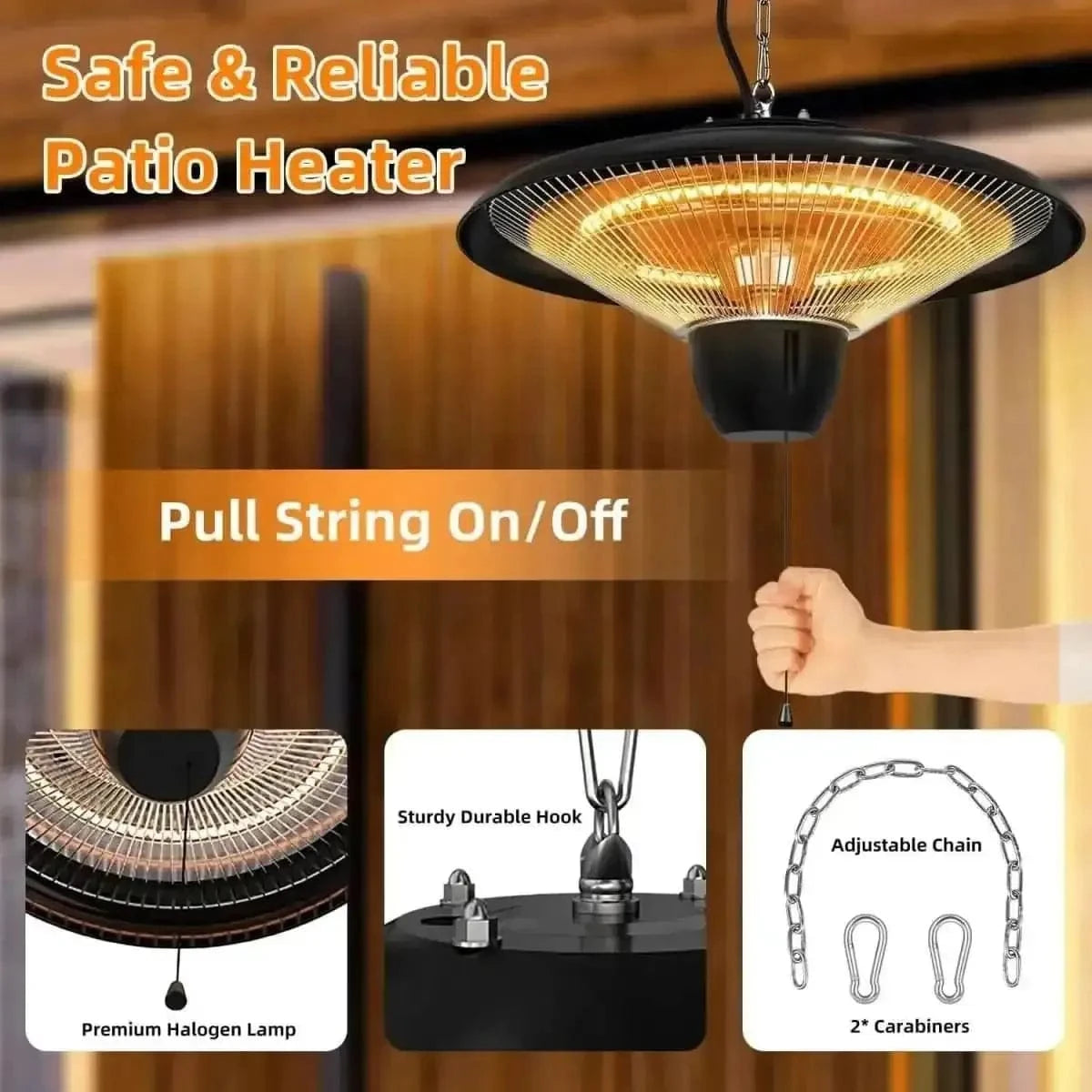 1500W Outdoor Hanging Patio Ultra-Quiet Electric Heating Lamp DailySale Default Title Default Title-