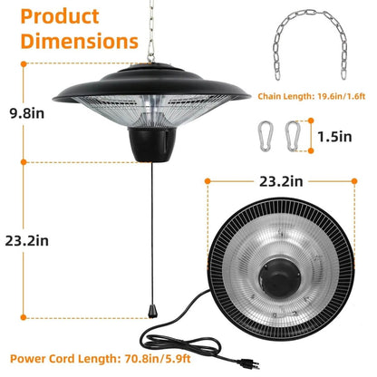 1500W Outdoor Hanging Patio Ultra - Quiet Electric Heating Lamp - Cartsfy Inc.