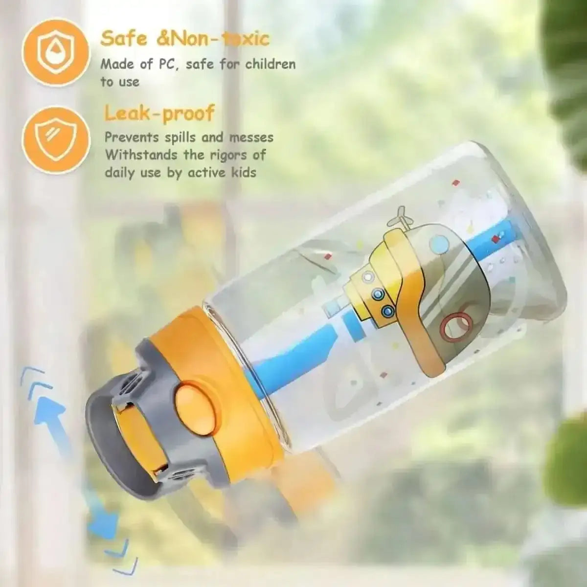 16.2oz Leak-proof Kids Water Bottle with Straw Push Button DailySale Ship Rocket Crab Ship-Rocket-Crab-Jellyfish-