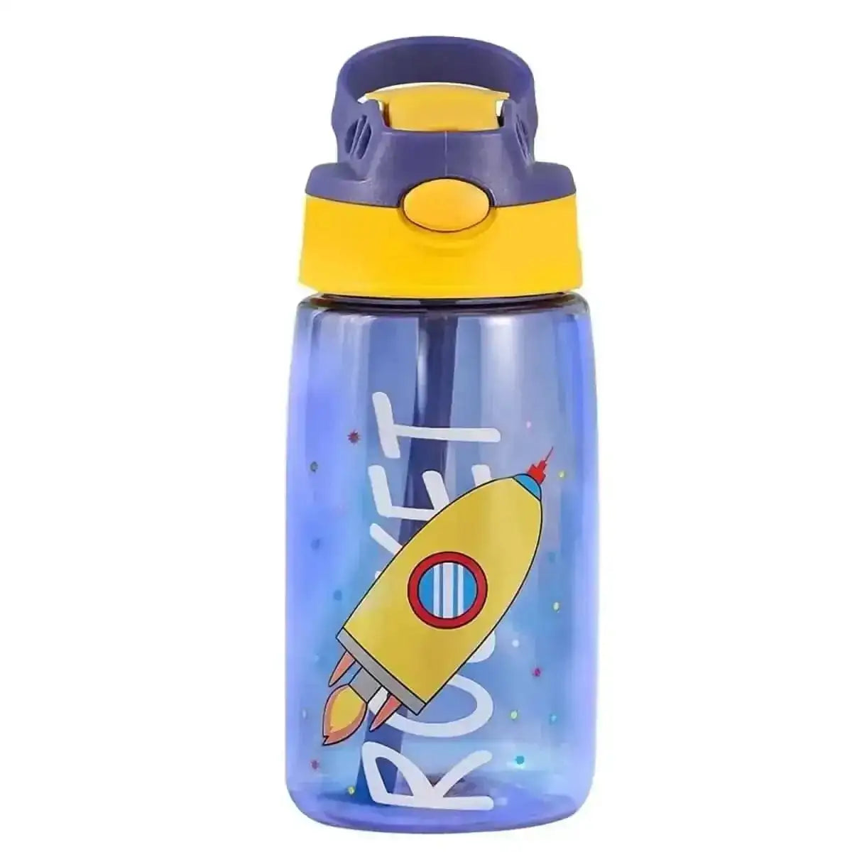 16.2oz Leak-proof Kids Water Bottle with Straw Push Button DailySale Ship Rocket Crab Ship-Rocket-Crab-Jellyfish-