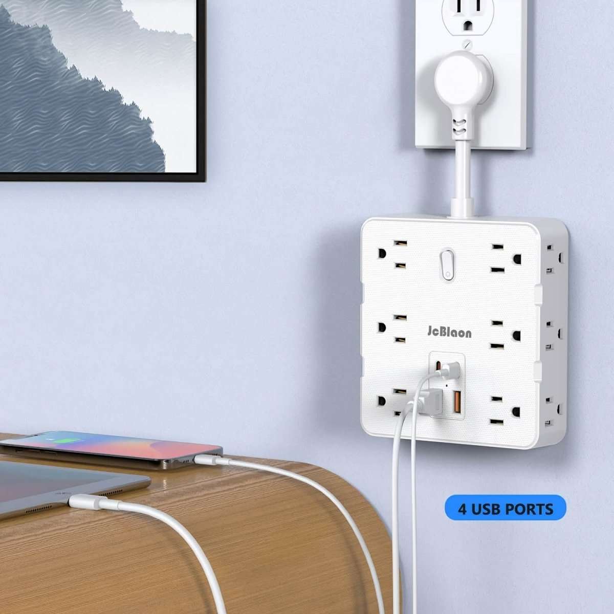 16-in-1 Power Strip – 12 AC Outlets & 4 USB Ports, White Cartsfy Inc.