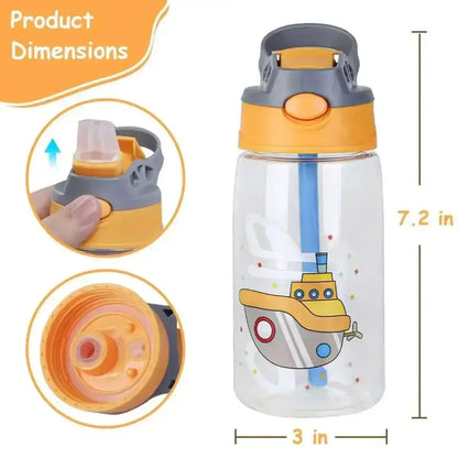 16.2oz Leak-proof Kids Water Bottle with Straw Push Button DailySale Ship Rocket Crab Ship-Rocket-Crab-Jellyfish-
