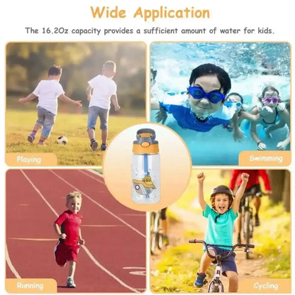 16.2oz Leak-proof Kids Water Bottle with Straw Push Button DailySale Ship Rocket Crab Ship-Rocket-Crab-Jellyfish-