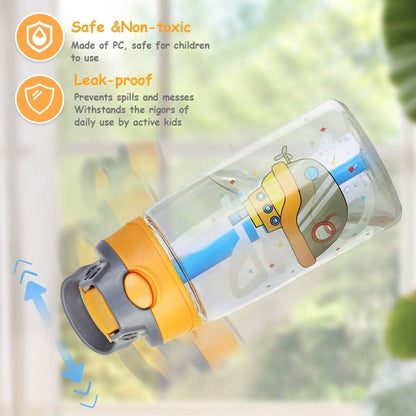 16.2oz Leak - proof Kids Water Bottle with Straw Push Button - Cartsfy Inc.