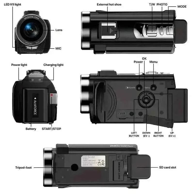 16x Zoom 1080P HD Digital Camera Bundle with 2 Batteries, 32G TF Card, Mic, Hood & Bag DailySale Default Title Default Title-