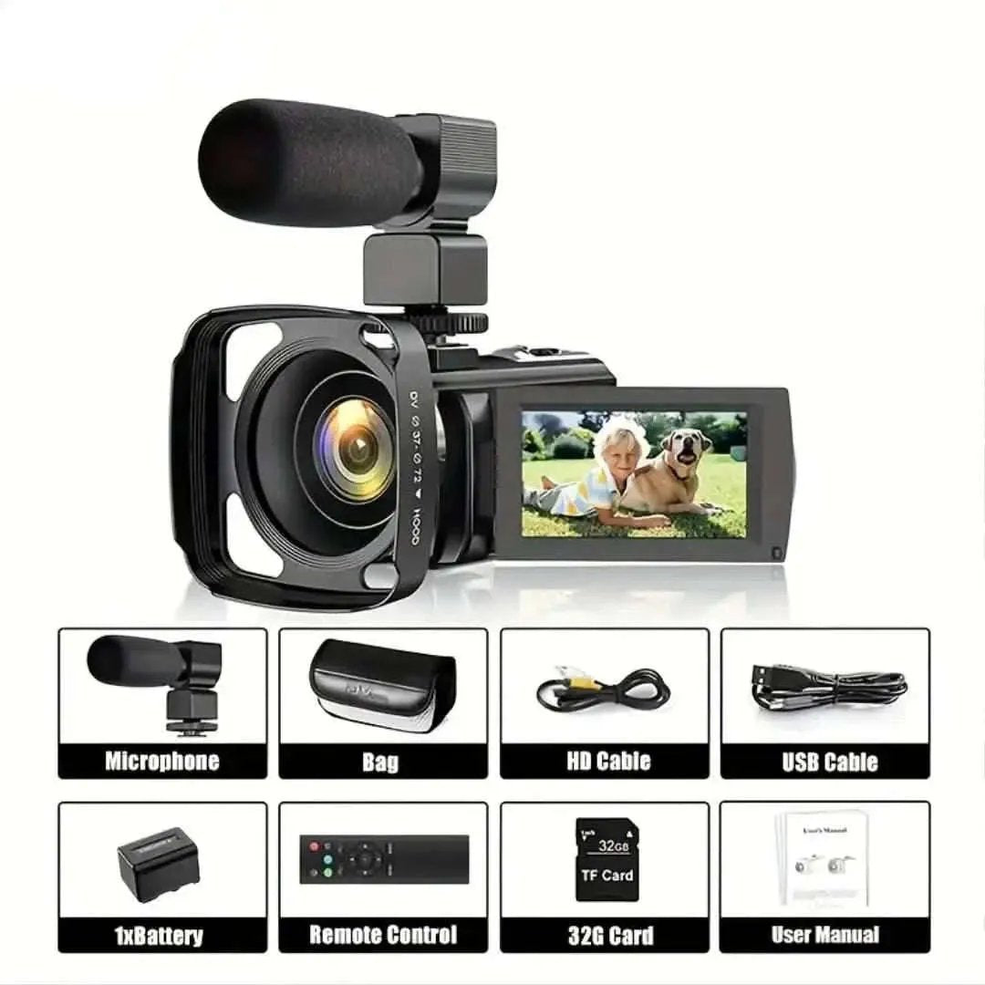 16x Zoom 1080P HD Digital Camera Bundle with 2 Batteries, 32G TF Card, Mic, Hood & Bag DailySale Default Title Default Title-