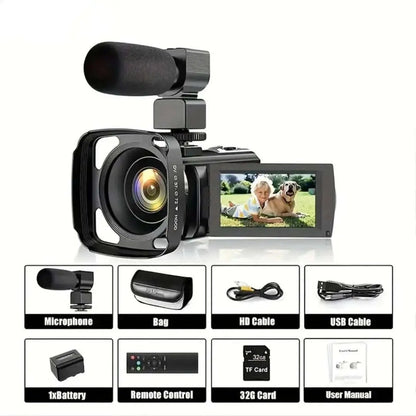 16x Zoom 1080P HD Digital Camera Bundle with 2 Batteries, 32G TF Card, Mic, Hood & Bag DailySale Default Title Default Title-